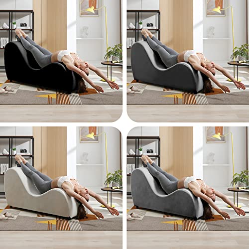 S Curved Yoga Chair for Adults, Velvet Chaise Lounge Indoor for Yoga, Ergonomic Tantric Chair, Modern Yoga Chaise Lounge for Stretching, Relaxation,Exercise, 60D x 18W x 27H Inch-Dark Grey