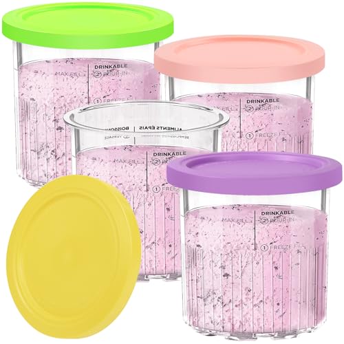 Replacement For Ninja Creami Deluxe Pints and Lids-4 Pack-24OZ Ice Cream Maker Pints Compatible with Ninja NC501 NC500 Series,11-in-1 Creamy Ice cream Containers Cups Dishwasher Safe