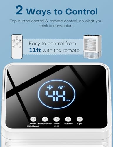 Personal Air Conditioner w/Remote & LED Screen, 90° Oscillation, 4H Timer, 7 LED Night Light, 2 Cool Mist, 3 Speeds Evaporative Air Cooler, Portable Air Conditioners for Bedroom Desk Camping