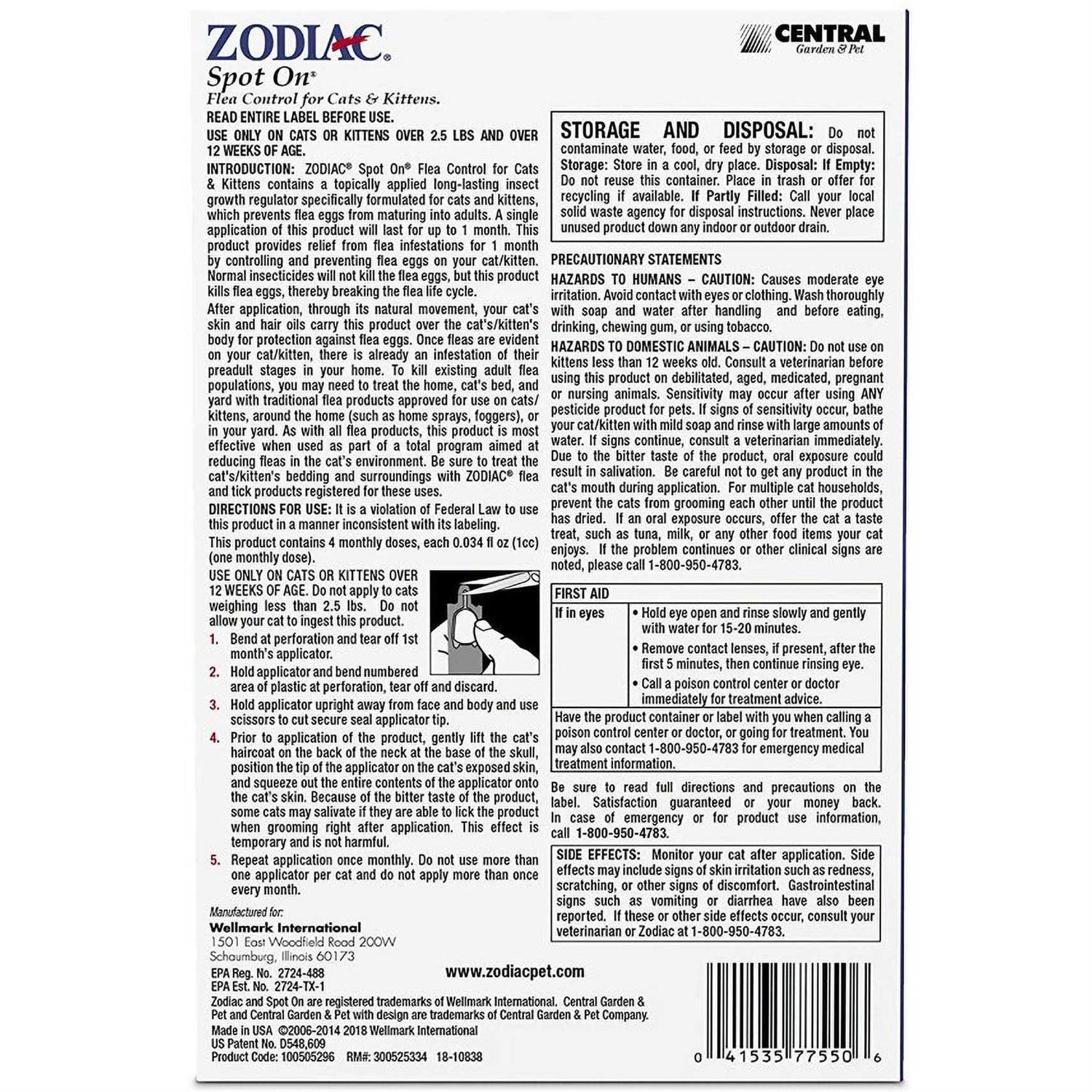 Zodiac Spot On Flea Cats & Kittens - Pet Supplies online store