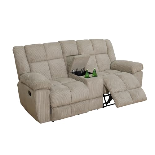 Manual Reclining Sofa Set for Living Room, Corduroy Recliner Couch Set, 3 Pieces Recliner Sofa Set for Living Room/Apartment/Office (Khaki, Sofa+LOVESEAT)