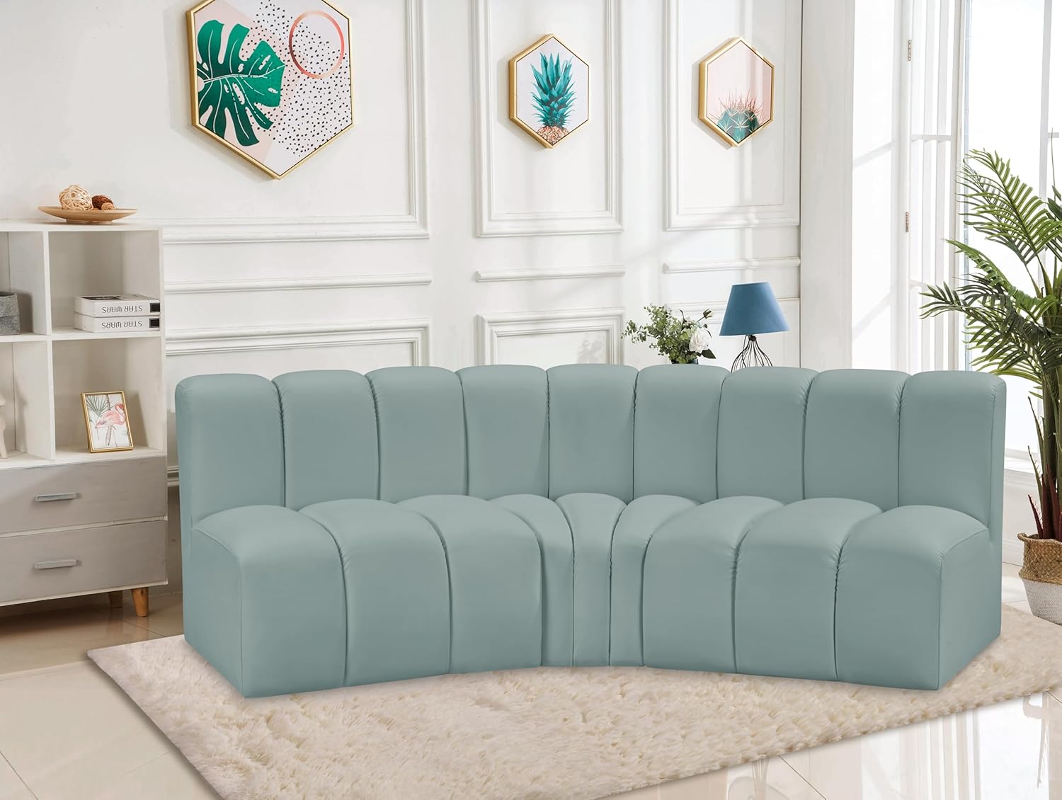 Meridian Furniture Arc Collection Modern | Contemporary Sofa with Soft Vegan Leather, Deep Channel Tufting, Modular, 86