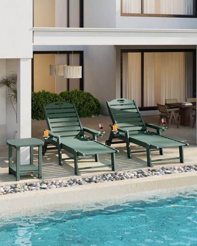Chaise Lounge Chair Outdoor with Wheels, Wood Texture Adjustable 5-Position Chaise Lounge Outdoor, Patio Lounge Chair for Poolside Backyard, Black, Large