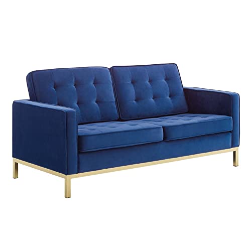 Modway Loft Tufted Button Performance Velvet Upholstered Sofa in Gold Teal
