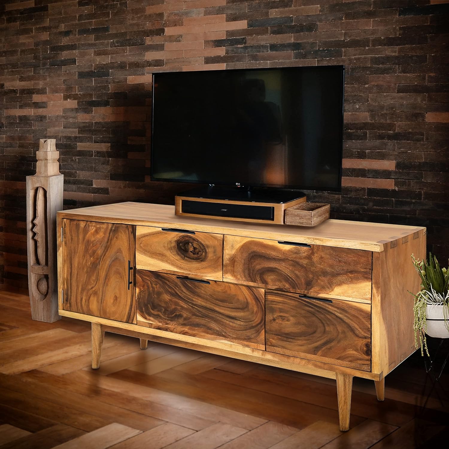 Italica Live Edge Suar Wood Cabinet/Dresser with 1 Door/4 Drawers