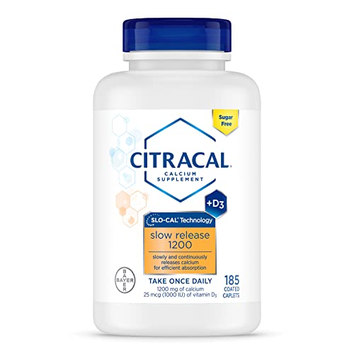 Citracal Slow Release 1200, 1200 mg Calcium Citrate with Vitamin D (1000 IU), Vitamin D3, Bone Health Support, Calcium Supplement for Ages 12+, 185 Count