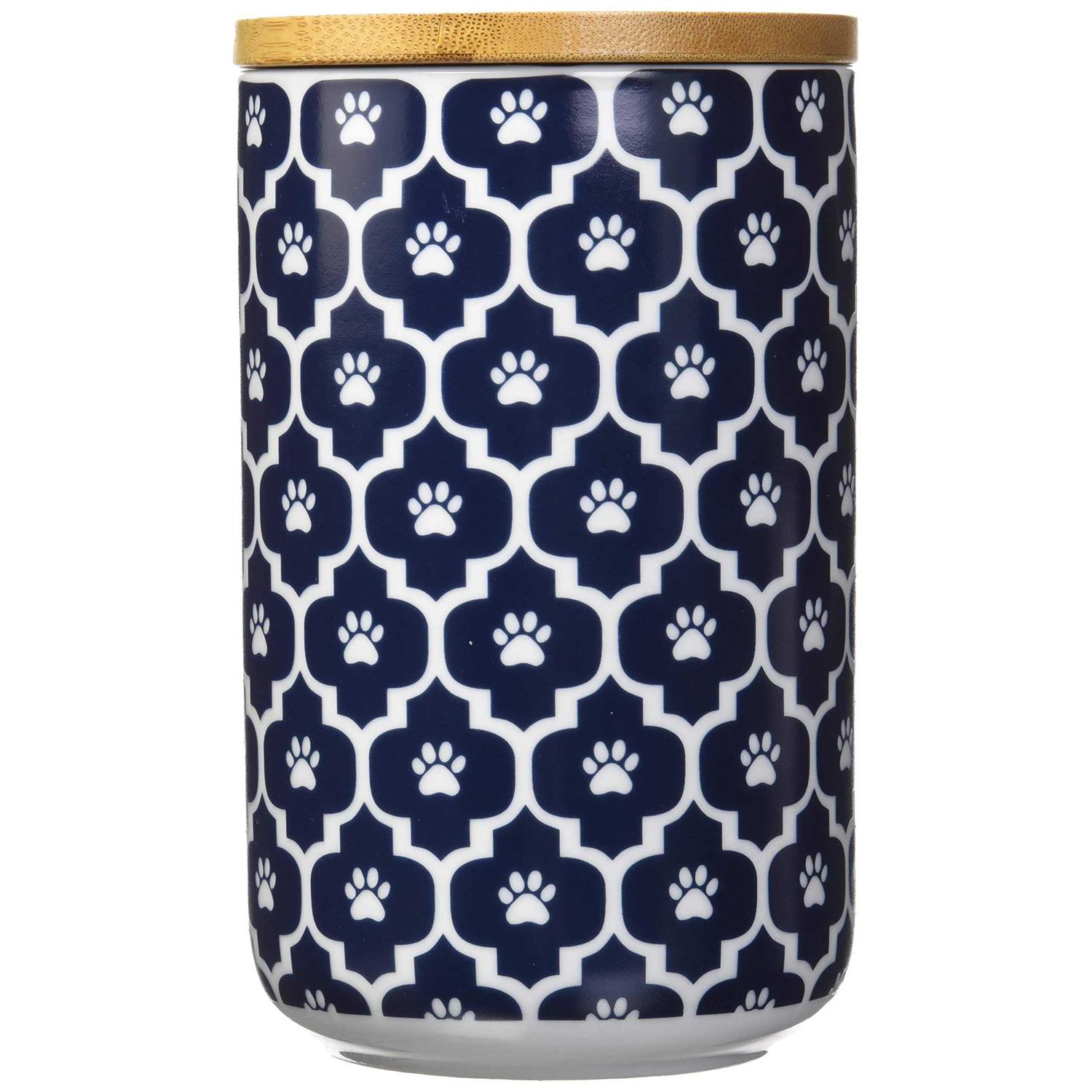 Bone Dry Nautical Blue Paw Lattice Print Ceramic Treat Canister - Pet Supplies online store
