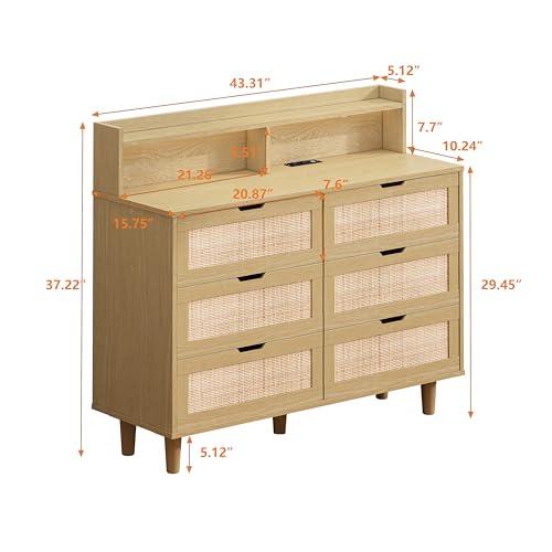 Rattan Sideboard Buffet Cabinet with 2 USB Ports and LED Lights Farmhouse Sideboard Buffet Cabinet with 6 Drawers 43