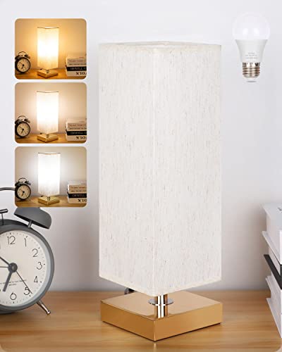 Soilsiu Bedside Table Lamp Bedroom 3 Color Options Burlywood Lamps with Modern Fabric Shade Reading Nightstand Lamps for Living Room, Kids Room, Dorm, Office (LED Bulb Included)