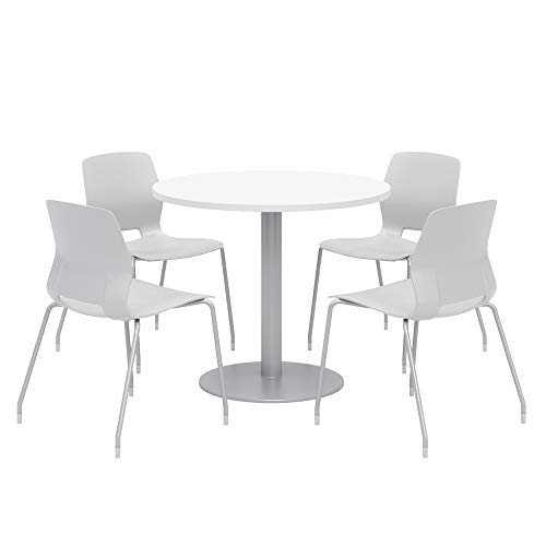 Lola Series Dining Set, Designer White Table, Light Grey Chairs