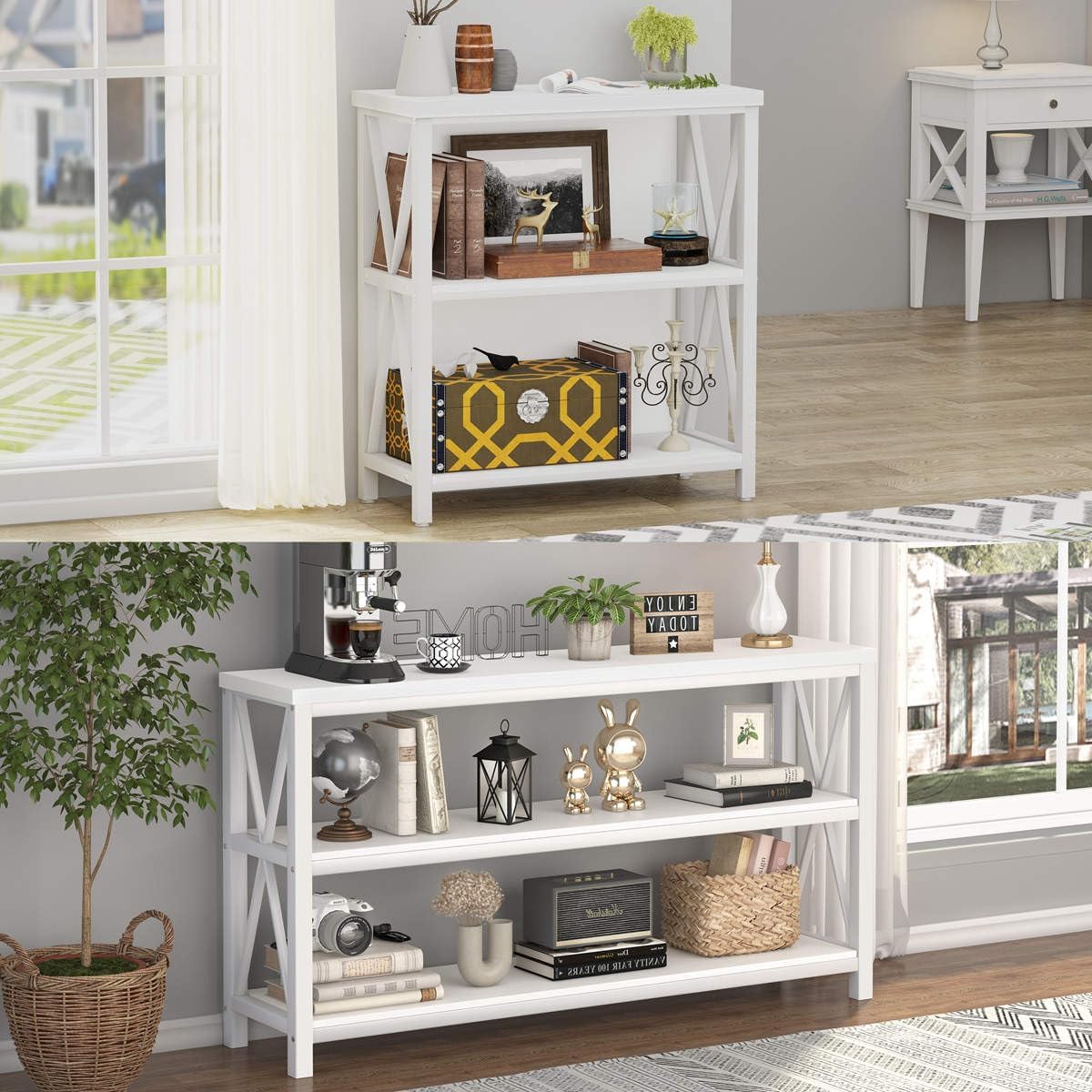 FATORRI Industrial Console Table and Side table for Living Room (White Oak)