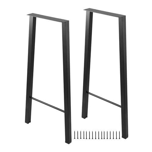 Metal Table Legs 28 Inch Heavy Duty Desk Legs Black Metal Steel Dining Table Legs with Adjustable Feet, Black, Set of 2