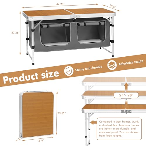 Camping Folding Aluminum Table with Adjustable Legs for Outdoor Travel Beach, Backyards, BBQ, Party and Picnic Foldable Table