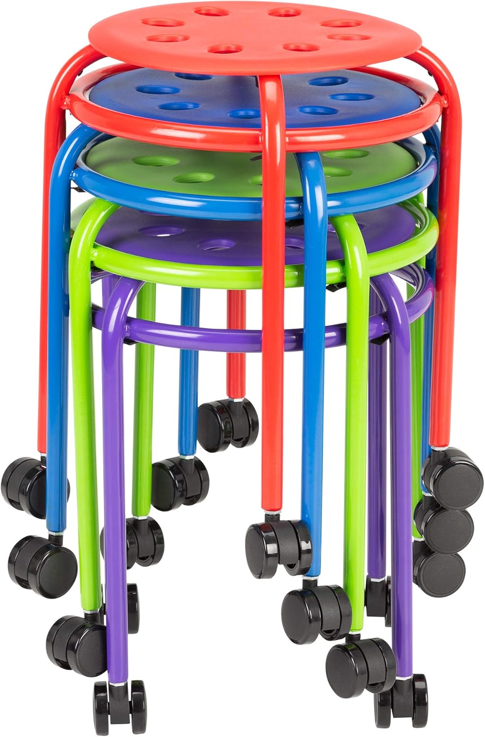 Norwood Commercial Furniture Colorful Mobile Stacking Stools with Wheels - Stackable Nesting Stools for Kids- Portable Flexible Seating for Home, Office, Classrooms - Plastic/Metal 17.75