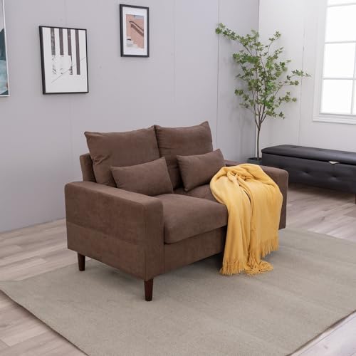 Panana Sectional Sofa Couch Set with Reversible Back Cushions, Upholstered Fabric 2 Seat Sofa Loveseat Couch for Small Spaces, Brown