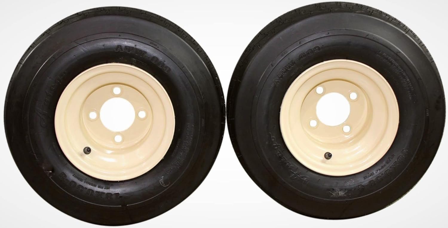 Antego Tire & Wheel 18x8.50-8 Tires on 8x7 Beige/Tan Wheel Assemblies for Golf Carts and Lawn Mowers (Set of 2)