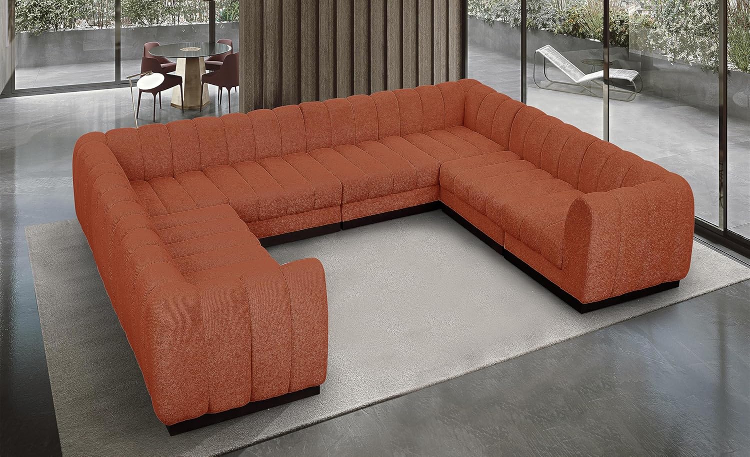 Meridian Furniture Quinn Collection Modern | Contemporary Modular Sectional with Soft Chenille Cross Hatched Fabric, Solid Wood Espresso Base, 133