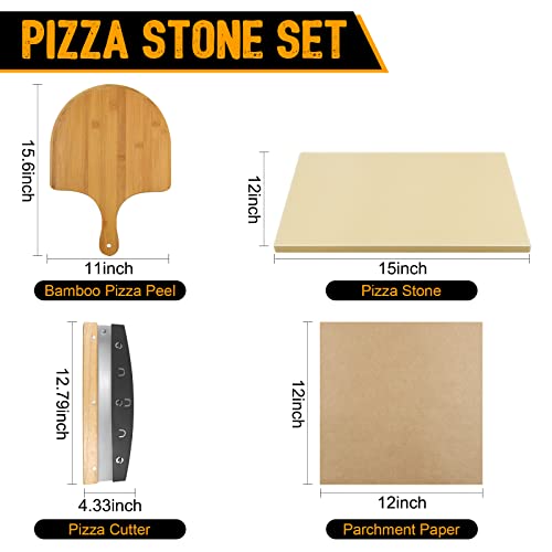 GEEBOBO 4 PCS Pizza Stone Set, Large Pizza Stone for Oven, Rectangle Baking Stone Set, Cooking Stone (15x12 Inch)