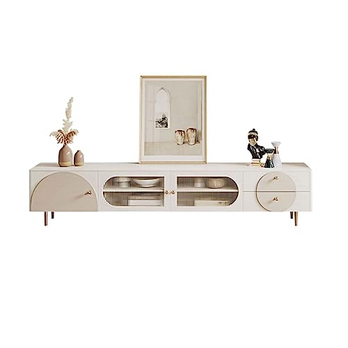 Tv Stand Tv Table Stand Modern Minimalist Cream Wind TV Cabinet Living Room Sideboard Bedroom Locker with Transparent Glass Door Tv Stands for Living Room