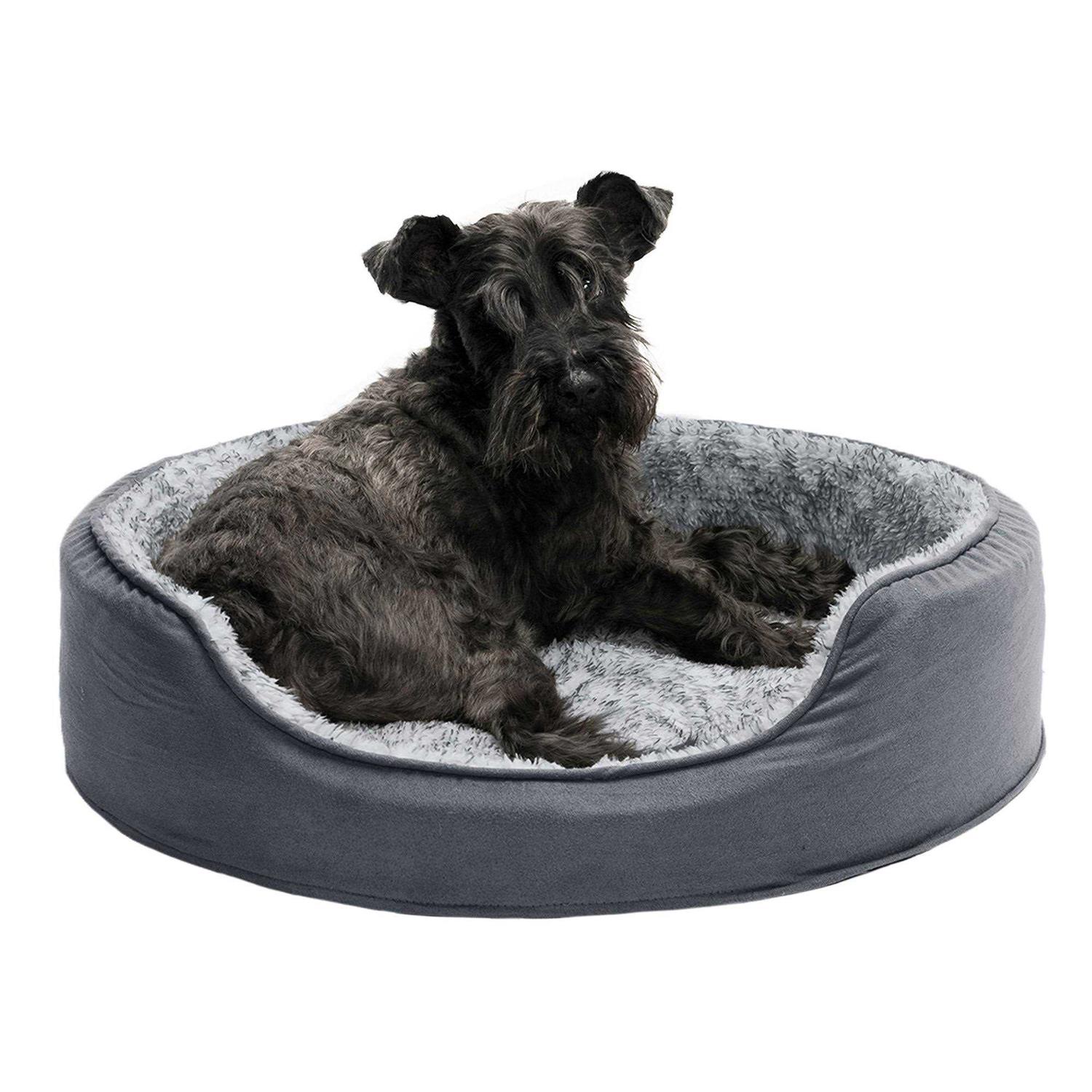 FurHaven Two-Tone Fur & Suede Oval Dog Bed - Pet Supplies online store