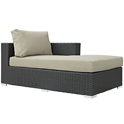 Modway Sojourn Wicker Rattan Outdoor Patio Sunbrella Fabric Right-Arm Chaise in Canvas Tuscan