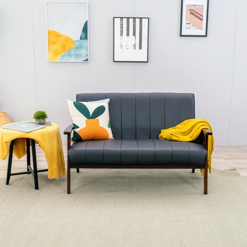 Panana Mid-Century Retro Modern Solid Wood Armrest Accent Chair,Upholstered Lounge Chairs, Living Room Furniture (Black Artificial, Strips - Single Chair)