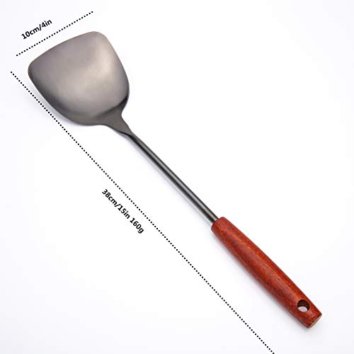 FJNATINH 6-Pieces Wok Utensils Set for Carbon Steel, Wok Spatula Soup Ladle Set Cooking Kitchen Tools Professional Sets, Wooden Handle Skimmer, Soup Ladle, Slotted Turner,etc.