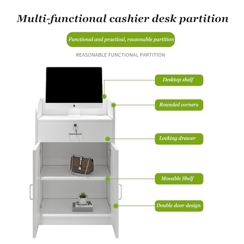 Modern Retail Counter with Drawers, Reception Counter Desk, Wooden Computer Desk Reception Table, Multifunctional Standing Front Desk, Checkout Counter for Home Office Salon Spas and Lobby