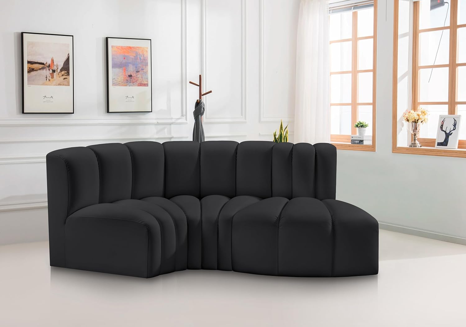 Meridian Furniture Arc Collection Modern | Contemporary Sofa with Soft Vegan Leather, Deep Channel Tufting, Modular, 70