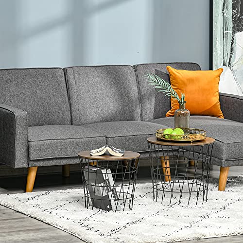 HOMCOM End Tables Set of 2, Nesting Tables with Storage, Round Accent Side Tables with Removable Top for Living Room, Black/Brown