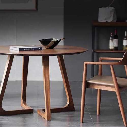 Mid Century Modern Dining Table,Round Solid Wood Kitchen & Dining Room Tables,Rustic Pedestal Table Small Leisure Coffee Table for 2,4 People(27.5