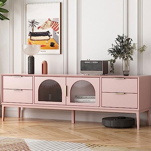 Tv Stand Tv Table Stand Multifunctional TV Cabinet Living Room Modern Media Entertainment Center with 4 Drawers and 2 Glass Cabinet Doors Tv Stands for Living Room(Customization)