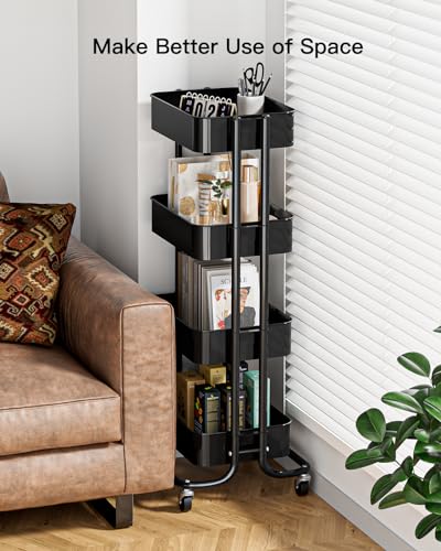 Pipishell 3 Tier Metal Rolling Utility Cart, Heavy-Duty Storage Rolling Cart with 2 Lockable Wheels, Multifunctional Mesh Organization Utility Cart for Kitchen Dining Room Living Room (White)