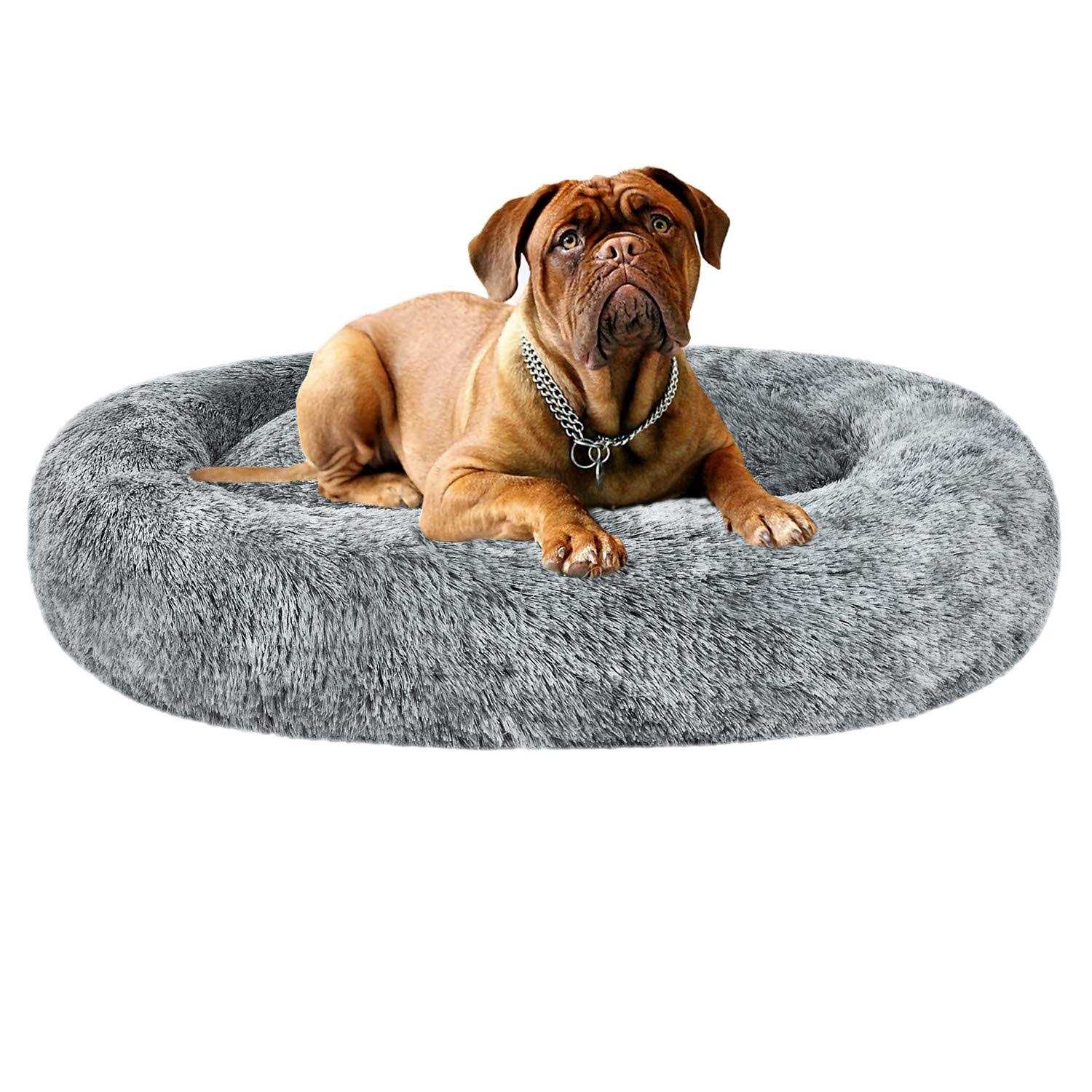 coohom Oval calming Donut cuddler Dog Bed,Shag Faux Fur cat Bed Washable Round Pillow Pet Bed for Small Medium Dogs - Pet Supplies online store