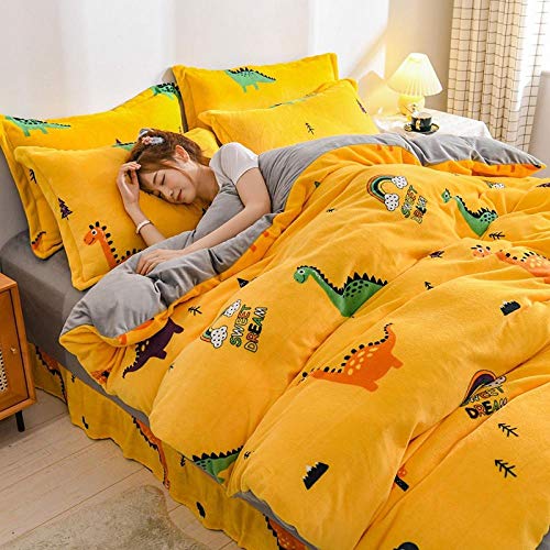 Flannel Duvet Cover Double,2020 Milk Velvet Four-Piece Velvet Gold Mink Velvet Crystal Velvet Four-Piece Baby Velvet Magic Velvet to Keep Warm-Powder_1.8m (6 feet) Bed