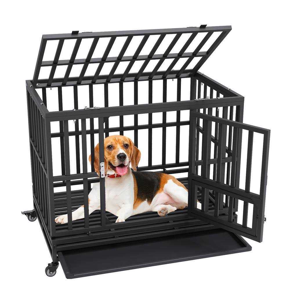 VEVOR 38 Inch Heavy Duty Dog Crate Indestructible Dog Crate 3-Door Heavy Duty Dog Kennel for Medium to Large Dogs with Lockab - Pet Supplies online store