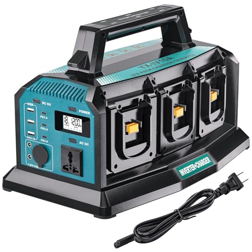 2-in-1 Portable Inverter Charger, 1200W Pure Sine Wave Inverter & 6A Rapid Charger for Makita 18V Battery, 6-Port DC to AC 120V Converter, 3 USB-A + 3 USB-C, 300lm LED Light for RV Camp Off-Grid