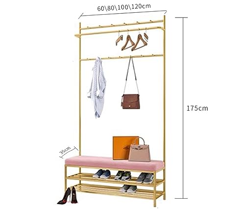 Entryway Coat Rack Shoe Bench Hall Tree Floor Drying Rack Iron Wrought Hallway Furniture With Hooks 2 Storage Shelf For Clothing Store Home Bedroom (Color : Black+grey, Size : 120x