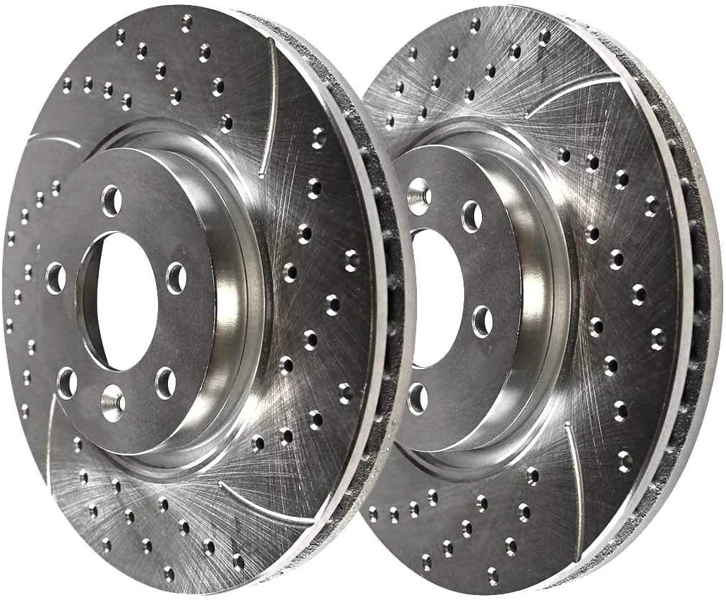 AutoShack Front and Rear Drilled and Slotted Brake Kit Rotors Silver and Performance Ceramic Pads Set of 4 Replacement for 2010-2017 Chevrolet Equinox 2010-2017 GMC Terrain V6 4WD AWD FWD BRKPKG038558