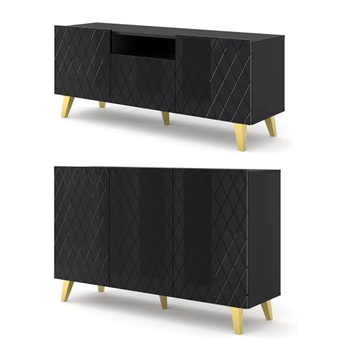 Diuna Living Room Furniture Set TV Cabinet and Chest of Drawers - Made in EU Modern Furniture - Grooved MDF - 57