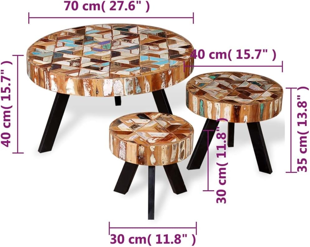 Coffe Table、Coffe tableThree Piece Coffee Table Set Solid Reclaimed WoodSuitable for Living Room, Patio