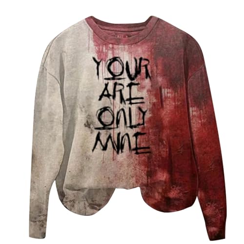 Halloween I'm Fine Bloody Sweathirt for Women,Women's Shenanigans Blood Splatter Shirts Bloodstained Pullover Tshirt