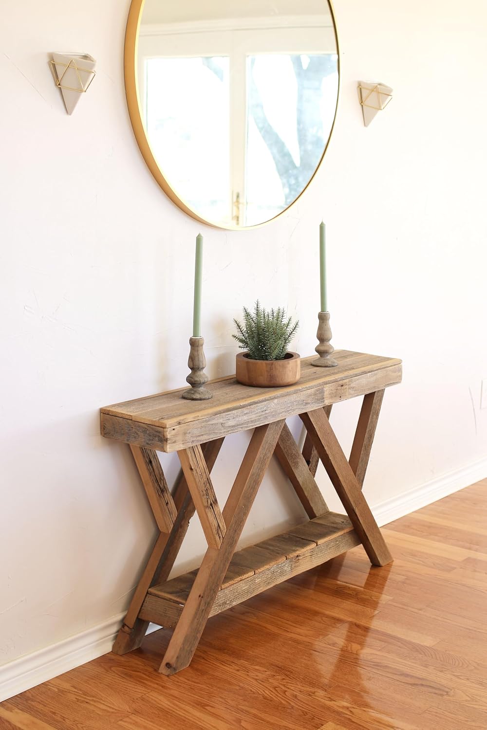 Natural Triple Peak Console Table 46x10x28H