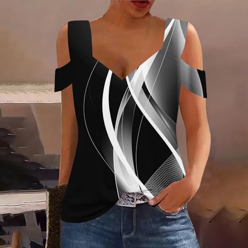 Women 'S Casual Printed Tops Trendy 2024 Off The Shoulder V Neck Summer Shirts Loose Comfy Tunic Blouses Clothes