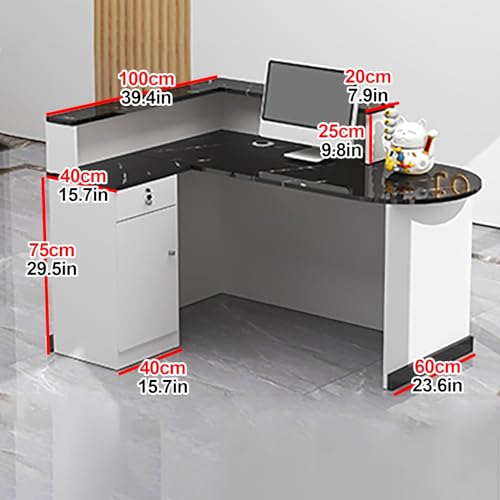 Modern Reception Counter Desk with Lights & Lockable Drawers, L-Shap Checkout Counter, Wooden Computer Desk Reception Table, Small Reception Desk, for Checkout Office/Beauty Salon/Lobby (Color : D,