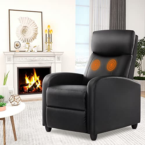 Comfortable Recliner Chair for Living Room with Massage and Lumbar Support - PU Leather Recliner Sofa for Home Theater Seating (Gray+Fabric)