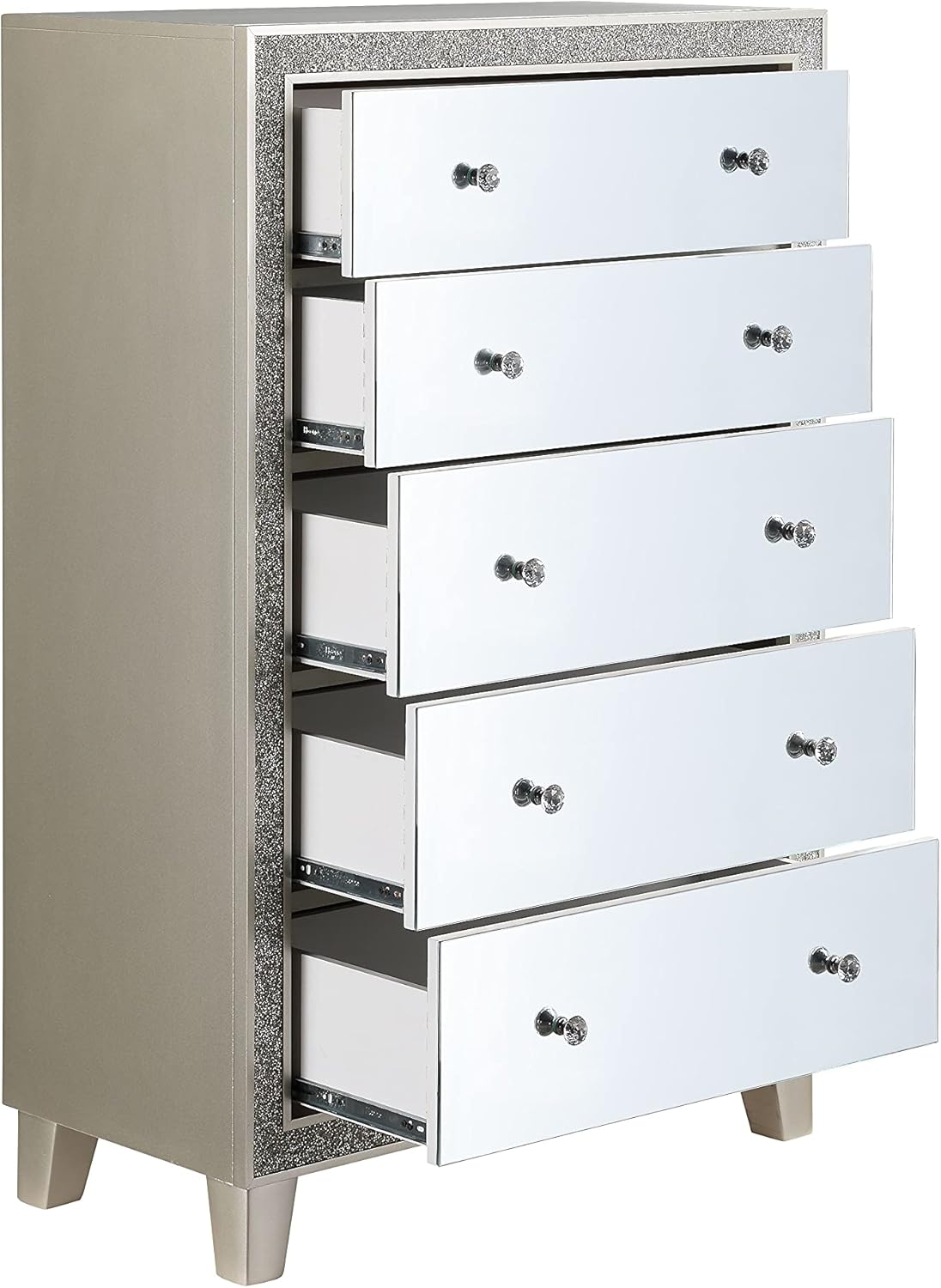 Modern Mirrored & Champagne Finish Furnitures Wood Bed Frame Dresser Chest of Drawers with Metal Hardware for Bedroom (Chest) (Chest)