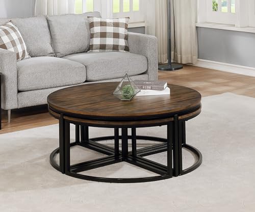 Alaterre Furniture Arcadia Acacia Set of 4 Round Wedge, Antiqued Mocha Wood Table