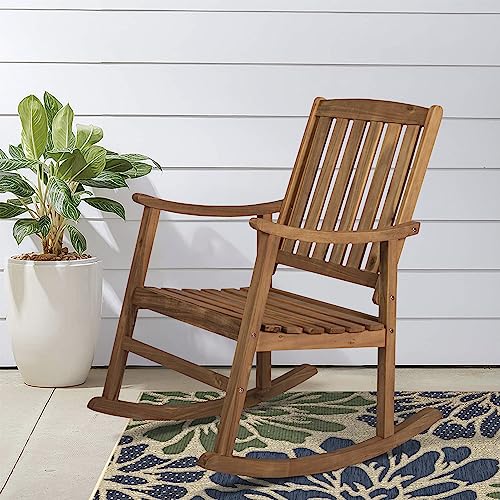 JONATHAN Y RCK102B Penny Classic Slat-Back 300-Lbs Support Acacia Wood Patio Outdoor Rocking Chair for Garden, Lawn, Backyard, Pool, Deck, Beach, Firepit, Gray