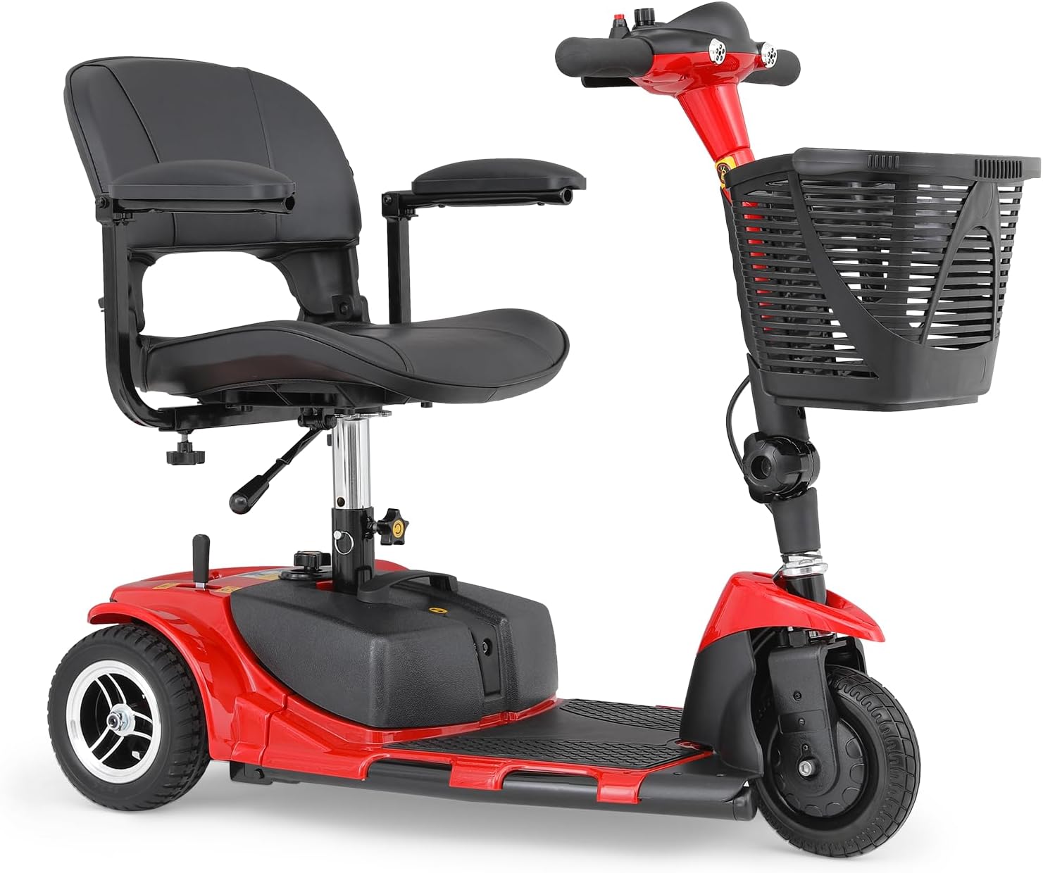 Athena Collection 3 Wheel Mobility Scooter Electric Wheelchair Scooter with Seat for Adults Seniors, Foldable Power Motorized Scooter Long Range Battery with Charger Headlights Basket, Red